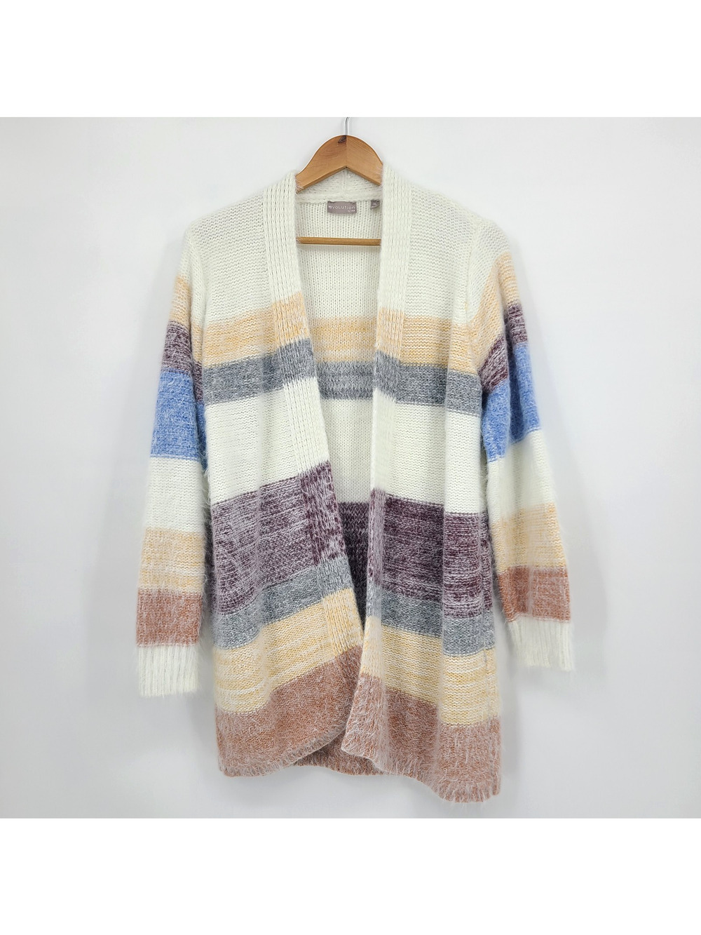 Evolution by Cyrus Dounea Soft Fuzzy Open Cardigan Color Block Stripe Size XL